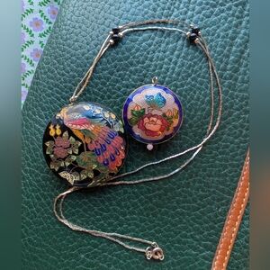 Vintage Pair Of Cloissoné Pendants Necklace